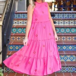 J. Marie The Evelyn Embroidered Sleeveless Tiered Midi Dress size Small